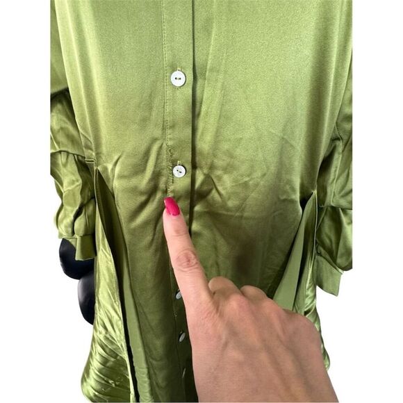 Cinq À Sept Jacey Green Silk Tie Waist Shirtdress Size 6 - Picture 9 of 15